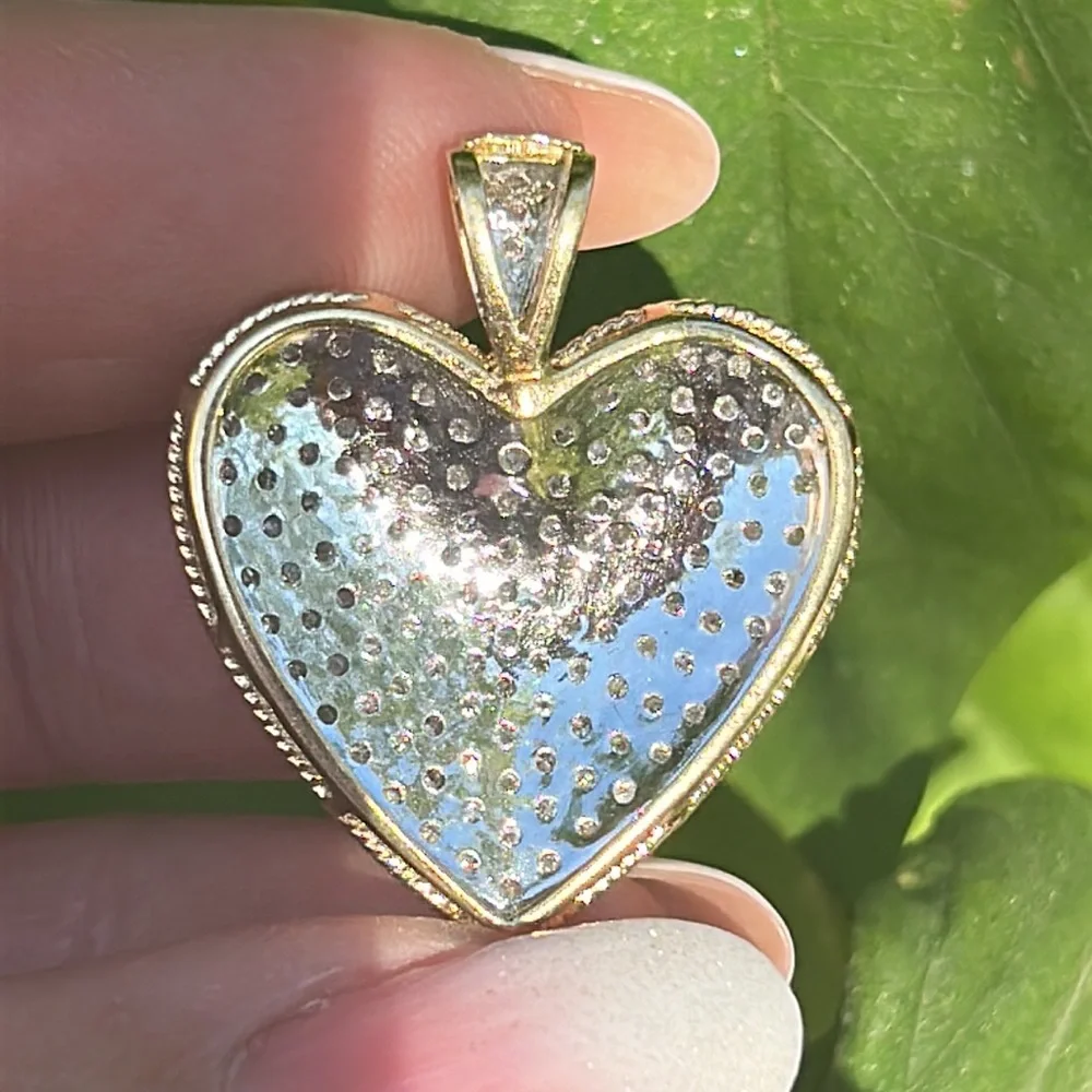 14K 2 Tone Large Diamond Heart Pendant - Picture 8 of 15